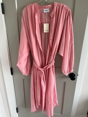 NWT FRNCH Coral Pink Belted Kimono, swim cover, Shirt Dress